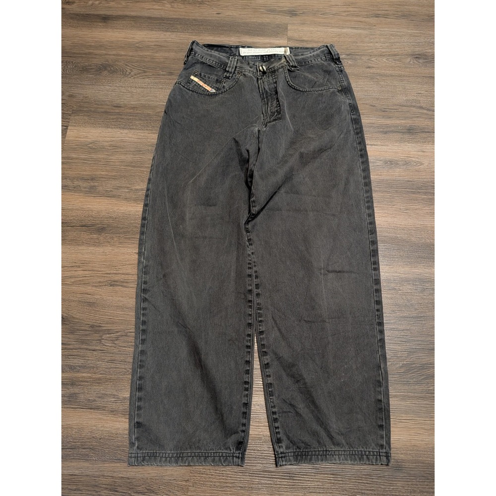 Diesel Saddle Jeans 32 Washed Black Barrel Wide Leg Tapered Made in Italy
